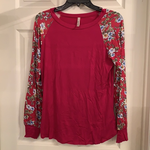 Fuchsia & Lime Leaves Bishop-Sleeve Raglan Top - Picture 2 of 3